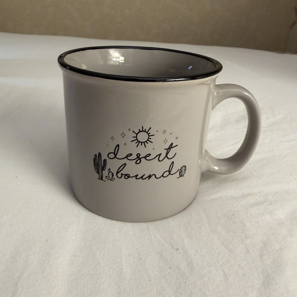 SIPS Drinkware Desert Bound Coffee Mug Cactus Sun Graphic Beige Ceramic Cup